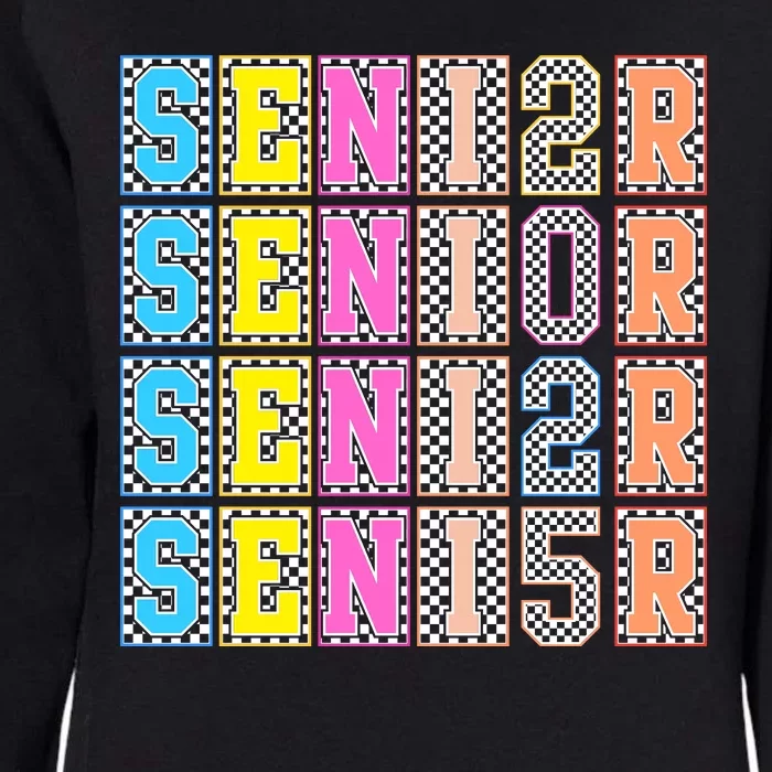 Senior 2025 Retro Checkered Womens California Wash Sweatshirt