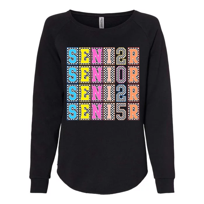 Senior 2025 Retro Checkered Womens California Wash Sweatshirt