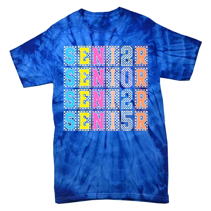 Senior 2025 Retro Checkered Tie-Dye T-Shirt