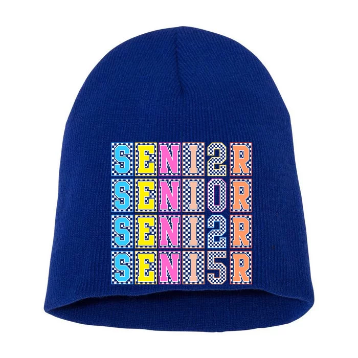 Senior 2025 Retro Checkered Short Acrylic Beanie