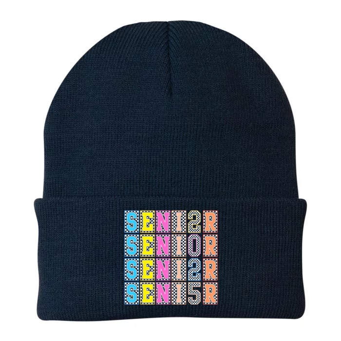 Senior 2025 Retro Checkered Knit Cap Winter Beanie