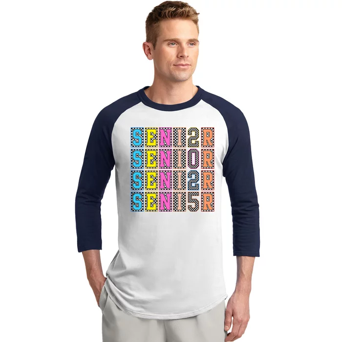 Senior 2025 Retro Checkered Baseball Sleeve Shirt