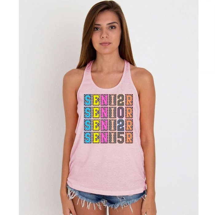 Senior 2025 Retro Checkered Women's Knotted Racerback Tank