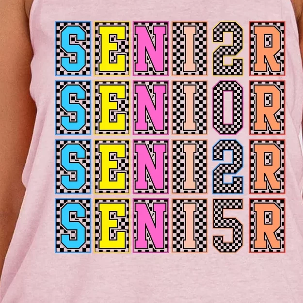 Senior 2025 Retro Checkered Women's Knotted Racerback Tank