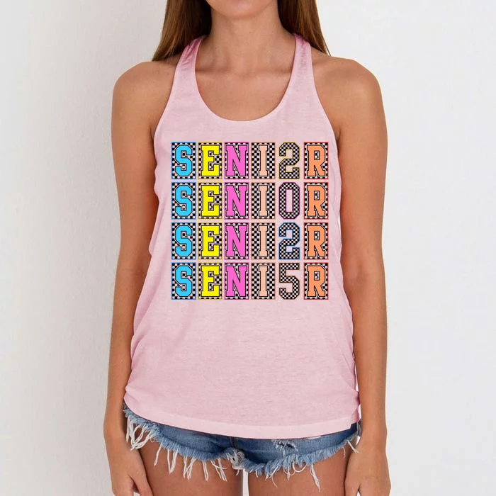 Senior 2025 Retro Checkered Women's Knotted Racerback Tank