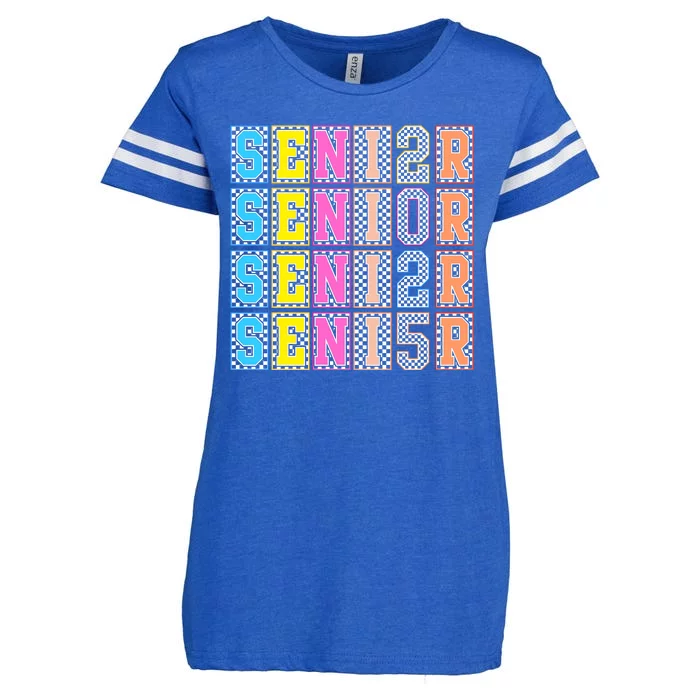 Senior 2025 Retro Checkered Enza Ladies Jersey Football T-Shirt