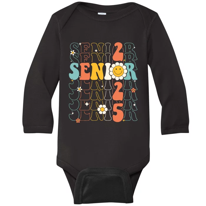 Senior 2025 Retro Groovy Class Of 2025 Graduation Senior 25 Baby Long Sleeve Bodysuit