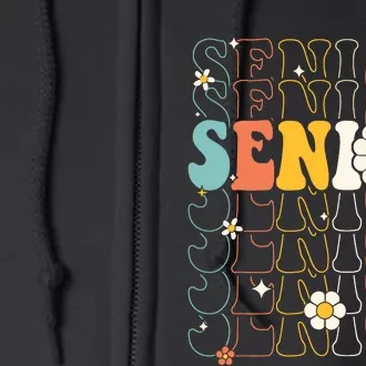 Senior 2025 Retro Groovy Class Of 2025 Graduation Senior 25 Full Zip Hoodie