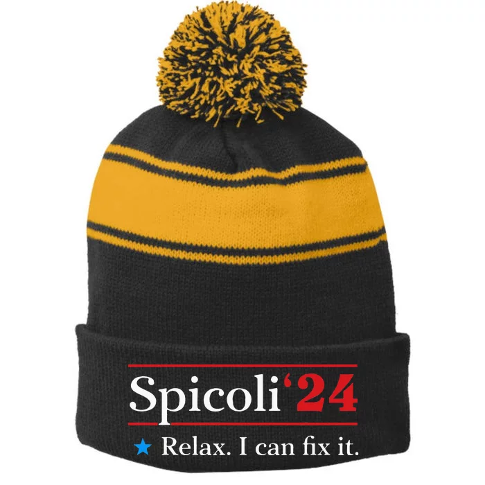 Spicoli 2024 Relax I Can Fix It Stripe Pom Pom Beanie