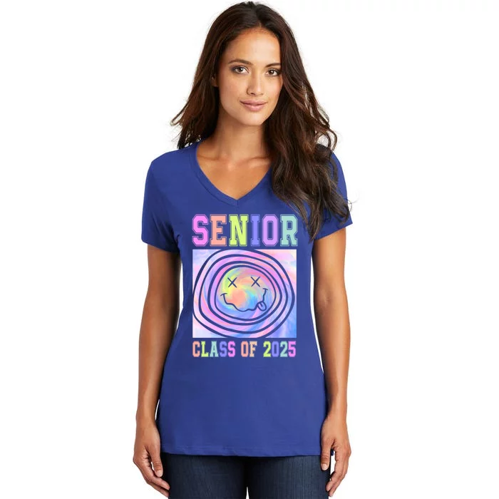 Senior 2025 Tie Dye Graduation Class Of 2025 Graduate Gift Women's V-Neck T-Shirt