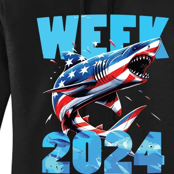 Shark 2024 Week Passion For Shark Usa America Flag Women's Pullover Hoodie