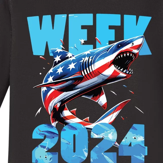 Shark 2024 Week Passion For Shark Usa America Flag Baby Long Sleeve Bodysuit