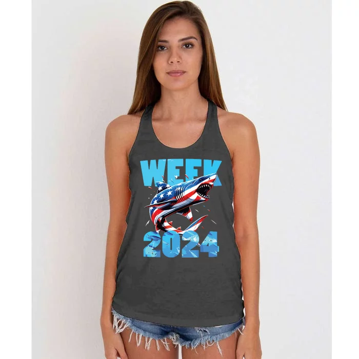 Shark 2024 Week Passion For Shark Usa America Flag Women's Knotted Racerback Tank