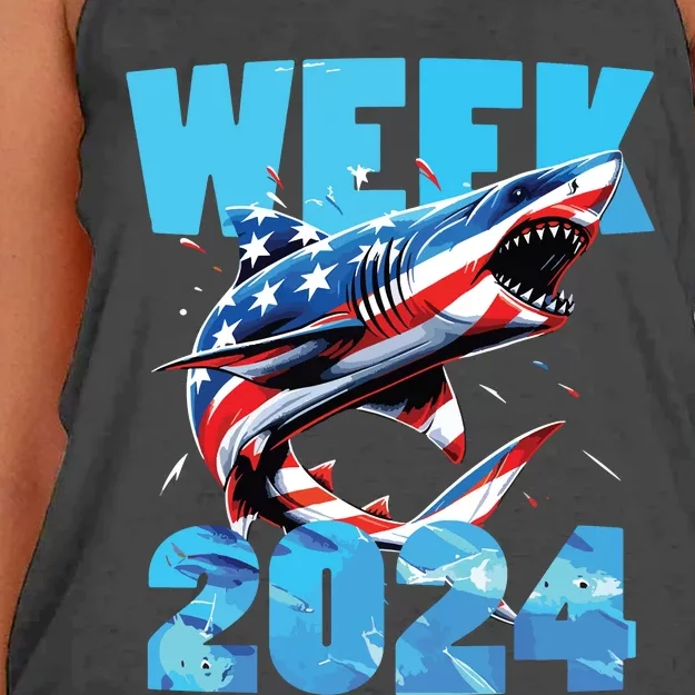 Shark 2024 Week Passion For Shark Usa America Flag Women's Knotted Racerback Tank