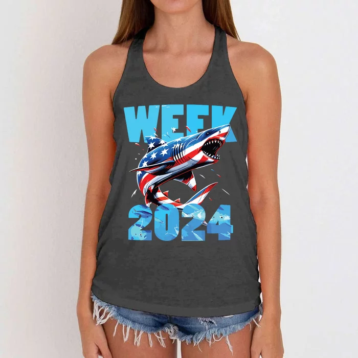 Shark 2024 Week Passion For Shark Usa America Flag Women's Knotted Racerback Tank