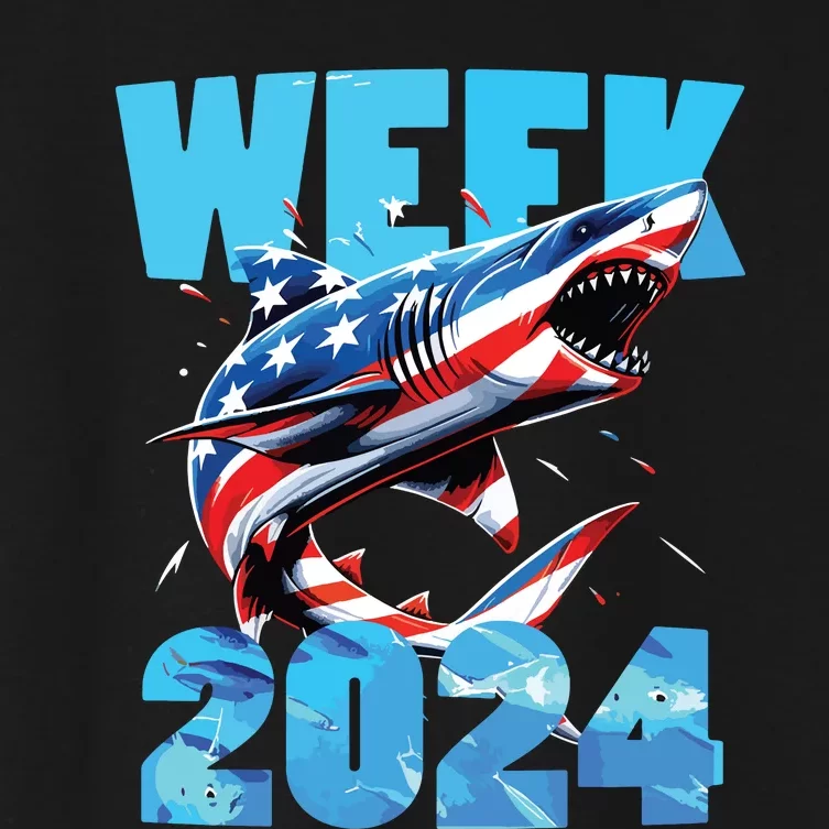 Shark 2024 Week Passion For Shark Usa America Flag Women's Crop Top Tee