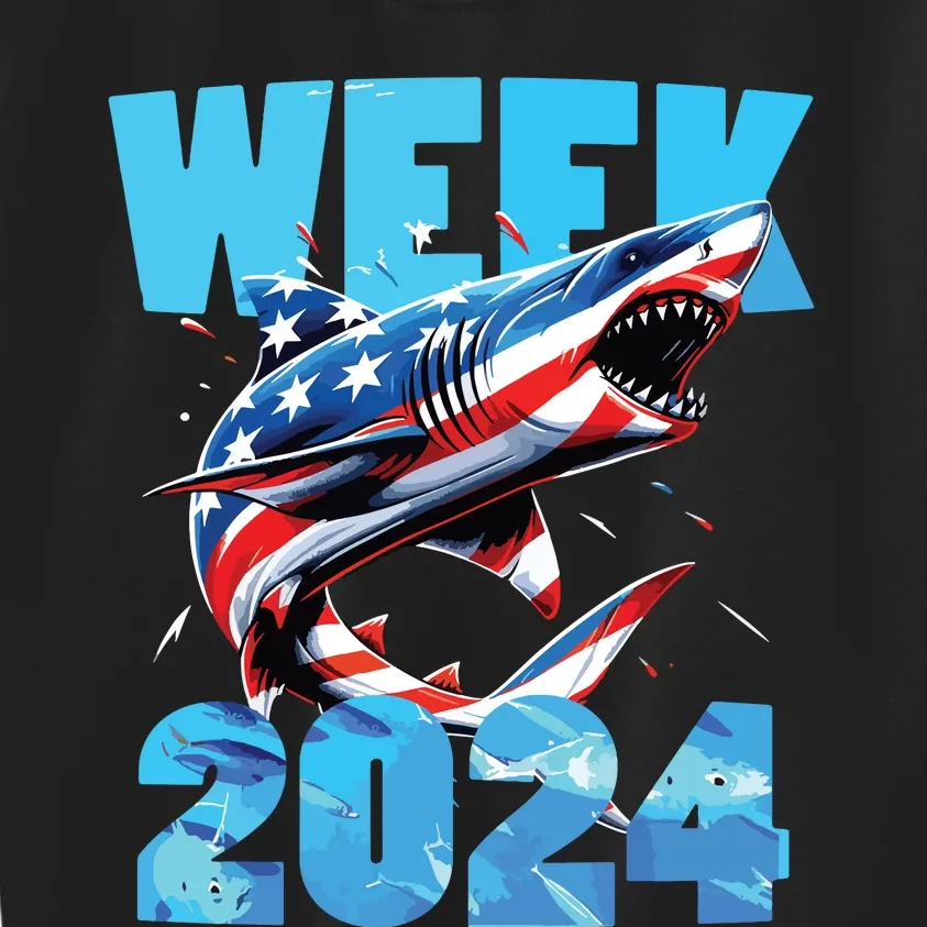 Shark 2024 Week Passion For Shark Usa America Flag Kids Sweatshirt