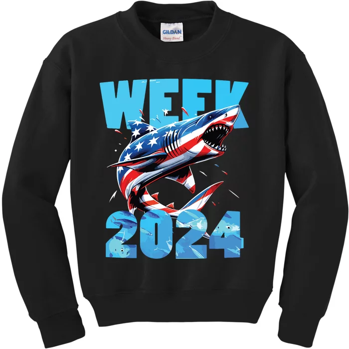 Shark 2024 Week Passion For Shark Usa America Flag Kids Sweatshirt