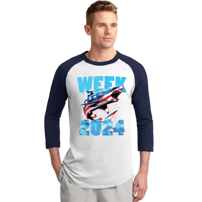 Shark 2024 Week Passion For Shark Usa America Flag Baseball Sleeve Shirt