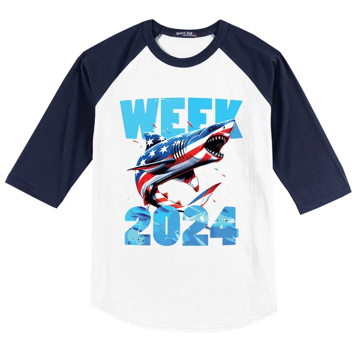 Shark 2024 Week Passion For Shark Usa America Flag Baseball Sleeve Shirt