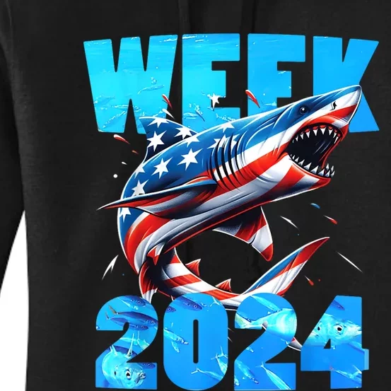 Shark 2024 Week Passion For Shark Usa America Flag Women's Pullover Hoodie