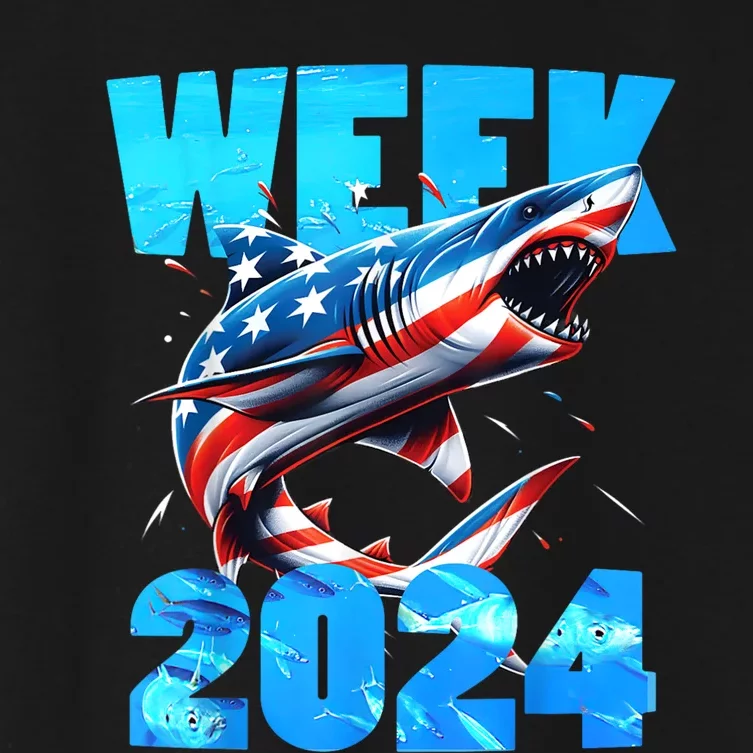 Shark 2024 Week Passion For Shark Usa America Flag Women's Crop Top Tee