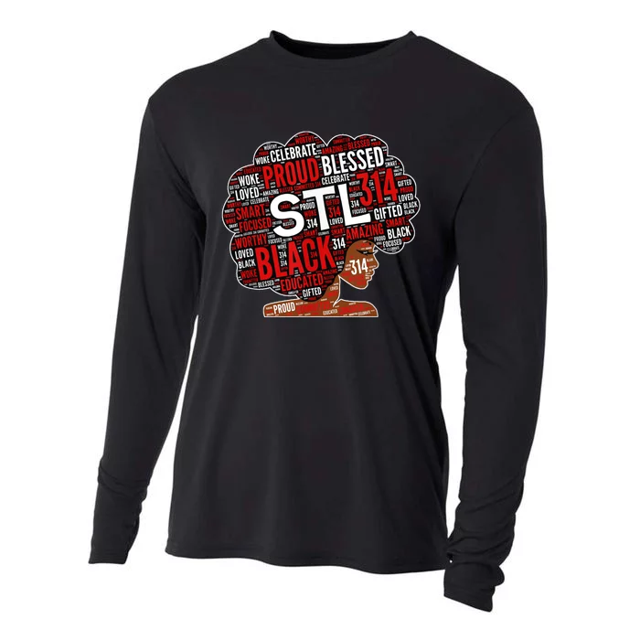 Stl 314 St Louis Missouri Black Woman Afro Cooling Performance Long Sleeve Crew