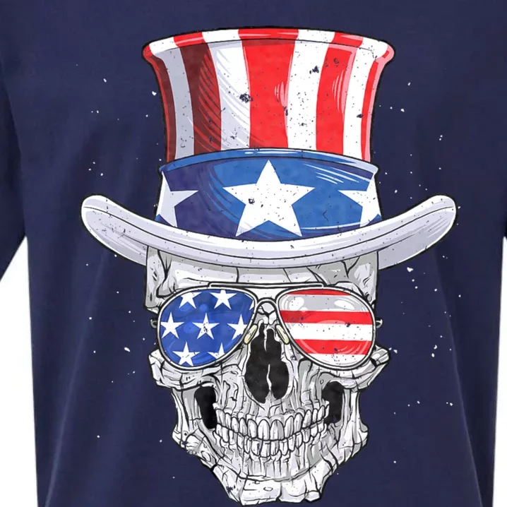 Skull 4th Of July Uncle Sam American Flag Sueded Cloud Jersey T-Shirt