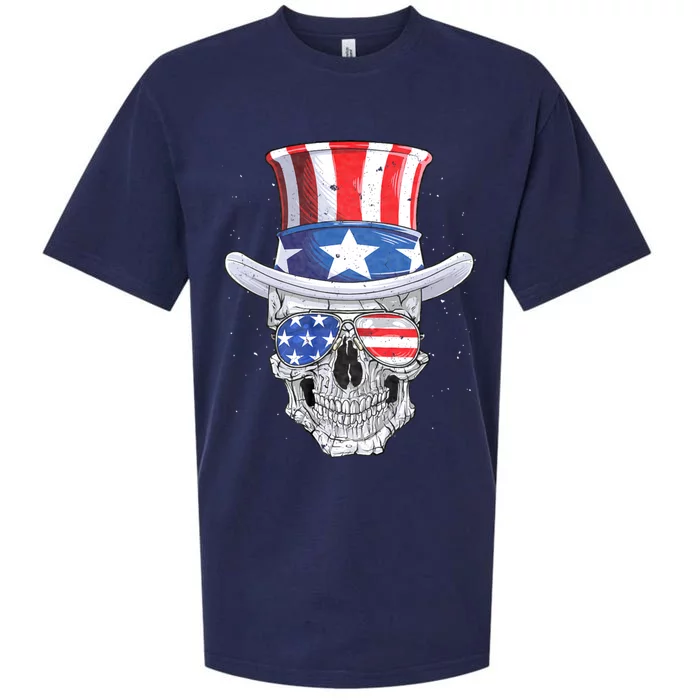 Skull 4th Of July Uncle Sam American Flag Sueded Cloud Jersey T-Shirt