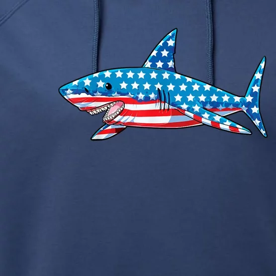 Shark 4th Of July American Flag Jawsome Gift Performance Fleece Hoodie