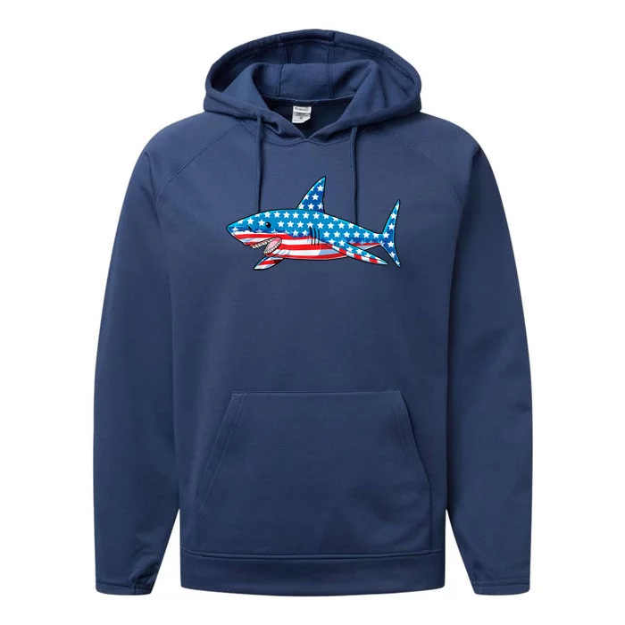 Shark 4th Of July American Flag Jawsome Gift Performance Fleece Hoodie