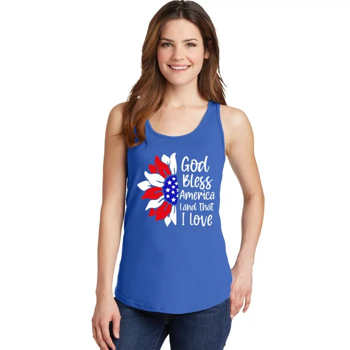 Sunflower 4th Of July God Bless America Land That I Love Gift Ladies Essential Tank