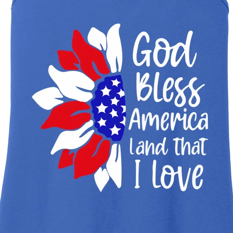 Sunflower 4th Of July God Bless America Land That I Love Gift Ladies Essential Tank