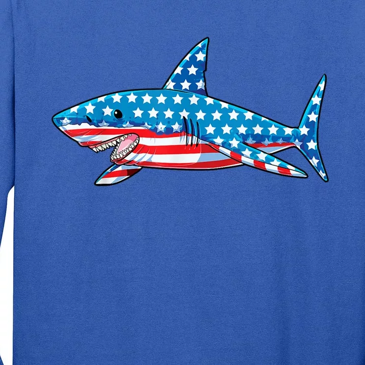 Shark 4th Of July American Flag Jawsome Gift Tall Long Sleeve T-Shirt