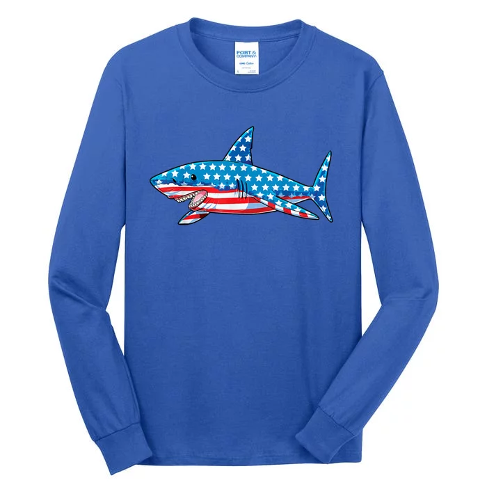 Shark 4th Of July American Flag Jawsome Gift Tall Long Sleeve T-Shirt