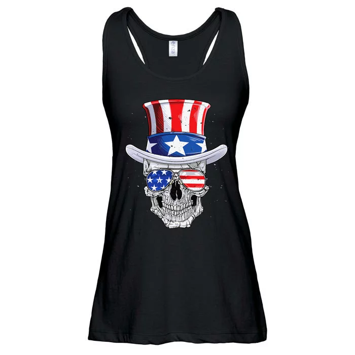 Skull 4th of July T shirt Uncle Sam American Flag Ladies Essential Flowy Tank