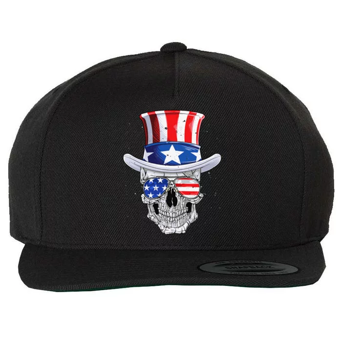 Skull 4th of July T shirt Uncle Sam American Flag Wool Snapback Cap