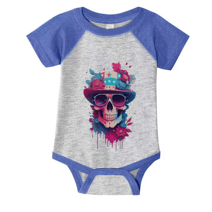 Skull 4th Of July Uncle Sam Skull American Flag Patriotic Gift Infant Baby Jersey Bodysuit