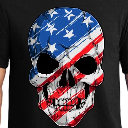 Skull 4th Of July Usa Flag Cute Gift Pajama Set