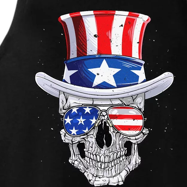 Skull 4th of July Uncle Sam American Flag Ladies Tri-Blend Wicking Tank