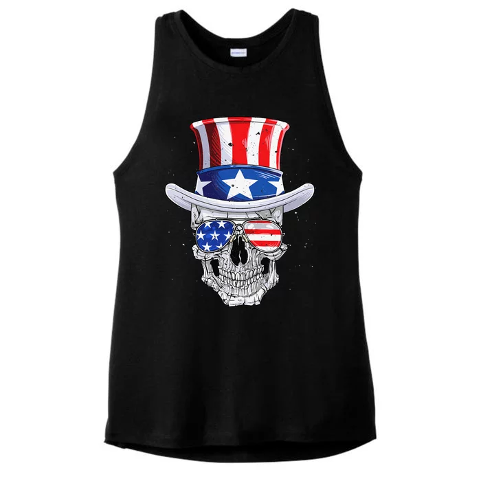 Skull 4th of July Uncle Sam American Flag Ladies Tri-Blend Wicking Tank