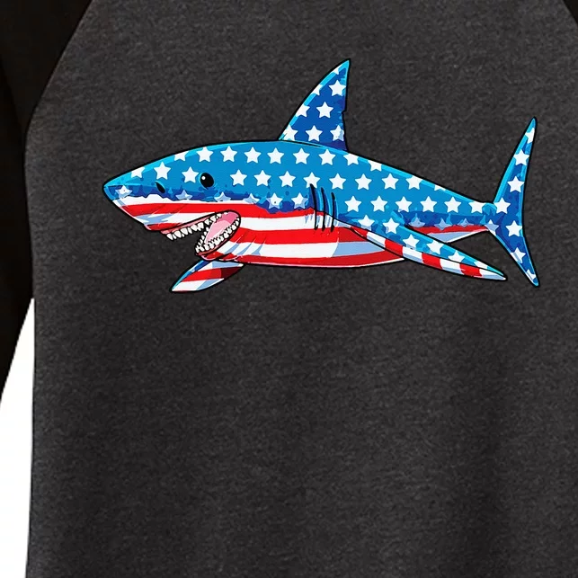 Shark 4th of July American Flag Jawsome Women's Tri-Blend 3/4-Sleeve Raglan Shirt