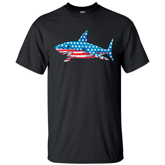 Shark 4th of July American Flag Boy Tall T-Shirt