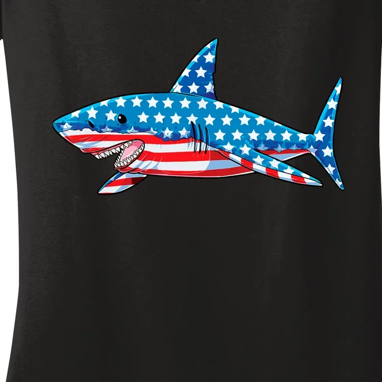 Shark 4th of July American Flag Boy Women's V-Neck T-Shirt