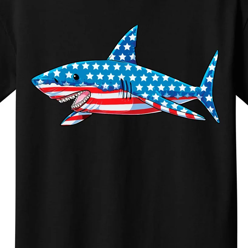 Shark 4th of July American Flag Boy Kids T-Shirt