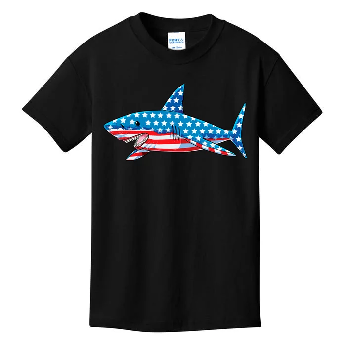 Shark 4th of July American Flag Boy Kids T-Shirt