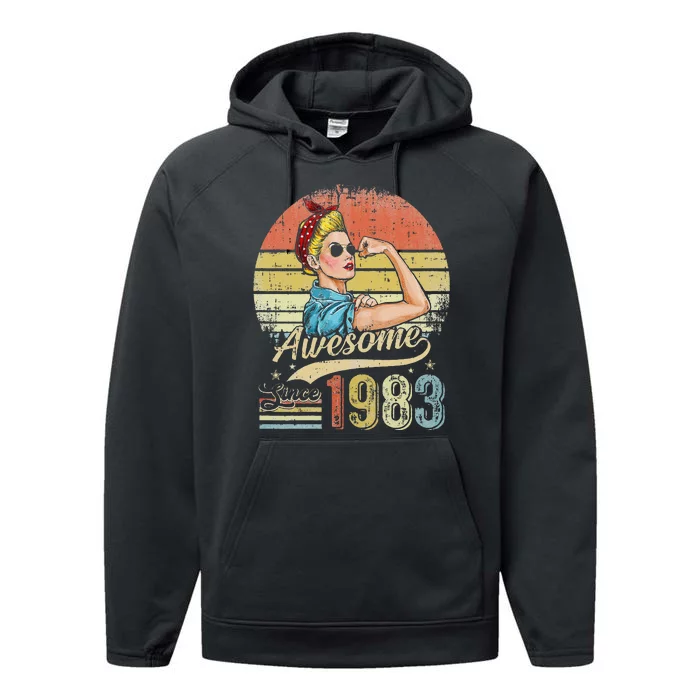 S 40 Year Old Awesome Since 1983 40th Birthday Gifts Performance Fleece Hoodie