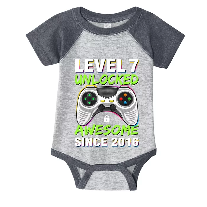 Seven 7yr BDay Son Boy Funny Gamer 7th 7 Years Old Birthday Infant Baby Jersey Bodysuit