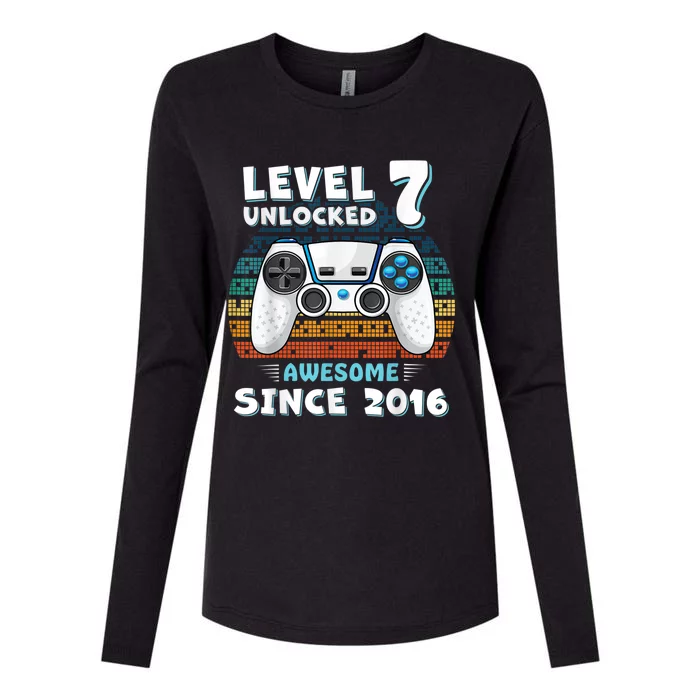 Seven 7yr BDay Son Boy Funny Gamer 7th 7 Years Old Birthday Womens Cotton Relaxed Long Sleeve T-Shirt