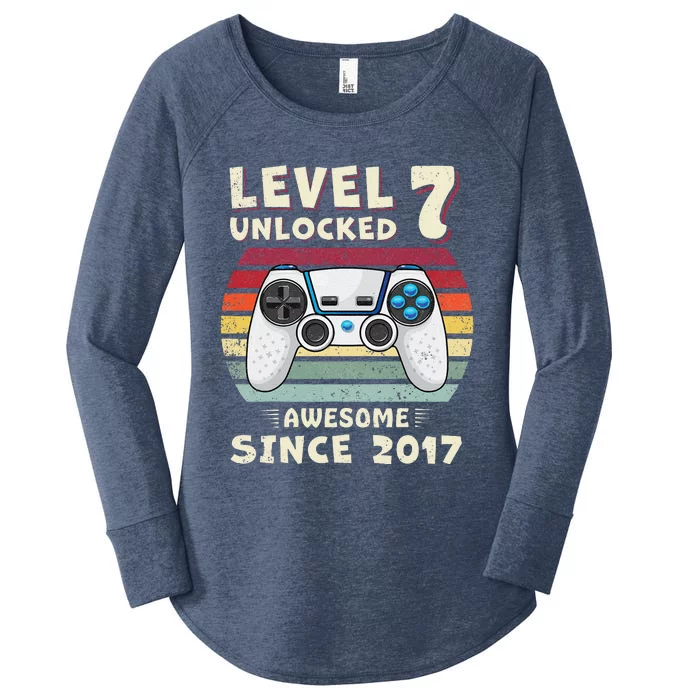 Seven 7th Birthday Decoration Boy 7yr 7 Year Old Birthday Women's Perfect Tri Tunic Long Sleeve Shirt